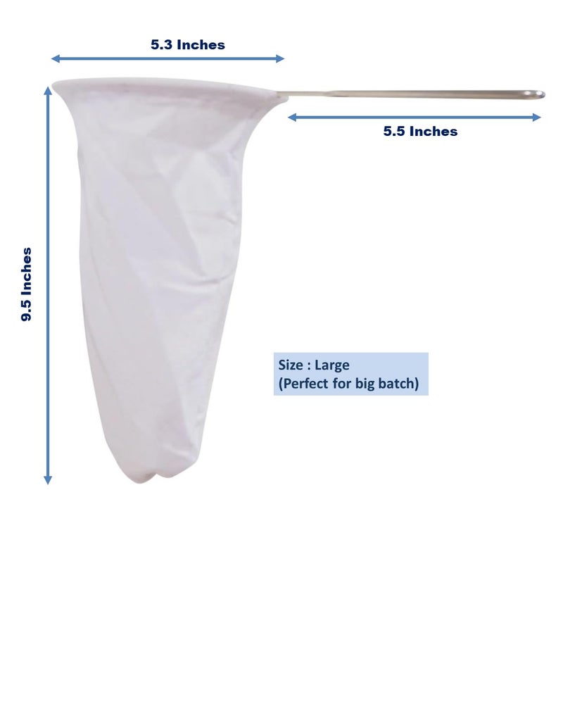 The Thika 5.3” Large Reusable Thai Tea Filter - Traditional Cloth Strainer with Metal Handle for Tea, Coffee, Coconut Milk, Almond Milk, and Juice - Image 2